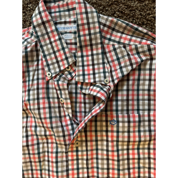 Men's Southern Tide Plaid Button Down Shirt S White Red - Picture 2 of 5
